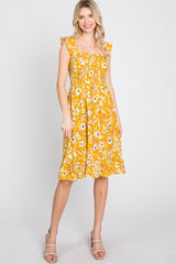 Mustard Floral Smocked Dress