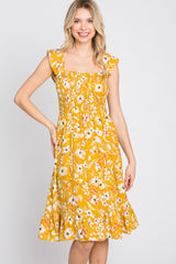 Mustard Floral Smocked Dress