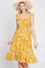 Mustard Floral Smocked Dress