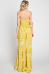 Yellow Floral Paisley Smocked Strapless Maxi Dress