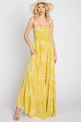 Yellow Floral Paisley Smocked Strapless Maxi Dress