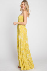 Yellow Floral Paisley Smocked Strapless Maxi Dress