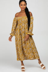 Yellow Floral Smocked Midi Dress