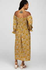 Yellow Floral Smocked Midi Dress