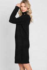 Black Mock Neck Button Shoulder Sweater Dress