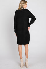 Black Mock Neck Button Shoulder Sweater Dress