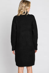 Black Mock Neck Button Shoulder Sweater Dress