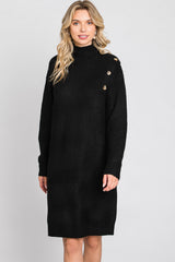 Black Mock Neck Button Shoulder Sweater Dress