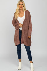 Mauve Open Knit Maternity Cardigan Sweater