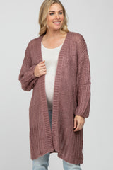 Mauve Open Knit Maternity Cardigan Sweater