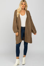 Taupe Open Knit Cardigan Sweater