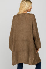 Taupe Open Knit Cardigan Sweater