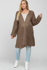 Taupe Open Knit Maternity Cardigan Sweater