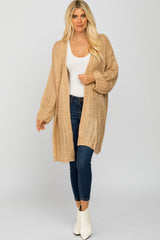 Beige Open Knit Cardigan Sweater