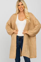 Beige Open Knit Cardigan Sweater