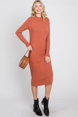 Rust Knit Mock Neck Midi Dress