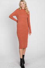 Rust Knit Mock Neck Midi Dress