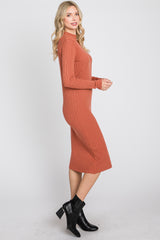 Rust Knit Mock Neck Midi Dress