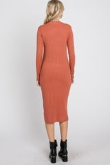 Rust Knit Mock Neck Midi Dress