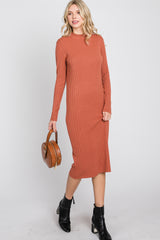 Rust Knit Mock Neck Midi Dress