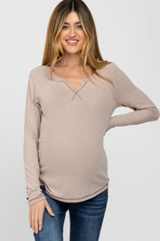 Taupe Contrast Stitched Long Sleeve Maternity Top