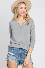 Grey Contrast Stitched Long Sleeve Top