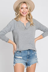 Grey Contrast Stitched Long Sleeve Top