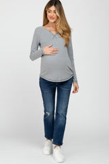 Grey Contrast Stitched Long Sleeve Maternity Top