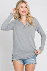 Grey Contrast Stitched Long Sleeve Top