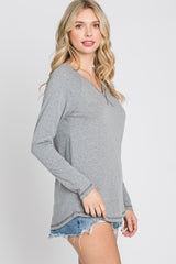 Grey Contrast Stitched Long Sleeve Top