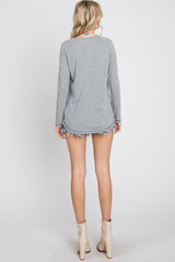 Grey Contrast Stitched Long Sleeve Top