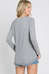 Grey Contrast Stitched Long Sleeve Top