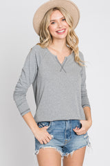 Grey Contrast Stitched Long Sleeve Top