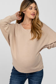 Beige Dolman Sleeve Brushed Knit Maternity Top