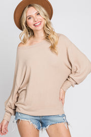 Beige Dolman Sleeve Brushed Knit Top