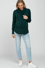 Forest Green Drawstring Cowl Neck Maternity Top