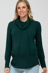 Forest Green Drawstring Cowl Neck Maternity Top