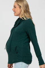 Forest Green Drawstring Cowl Neck Maternity Top