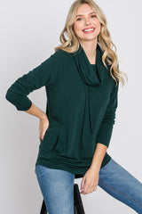 Forest Green Drawstring Cowl Neck Maternity Top