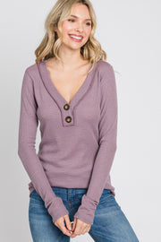 Purple Waffle Knit Button Accent Top