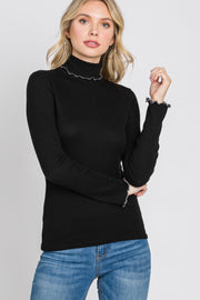 Black Thermal Knit Turtle Neck Top