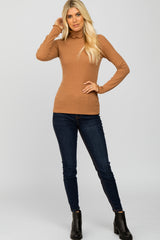 Camel Thermal Knit Turtle Neck Top