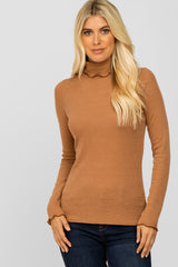 Camel Thermal Knit Turtle Neck Top