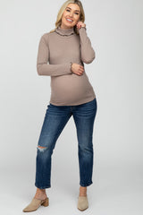 Mocha Thermal Knit Turtle Neck Maternity Top