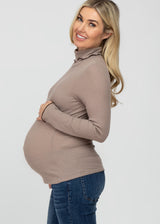 Mocha Thermal Knit Turtle Neck Maternity Top