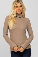 Mocha Thermal Knit Turtle Neck Maternity Top