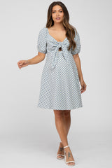 Blue Gingham Front Tie Maternity Dress