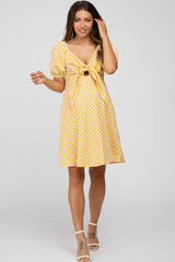 Yellow Gingham Front Tie Maternity Dress