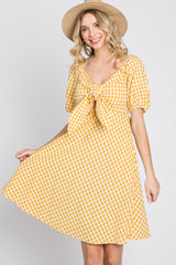 Yellow Gingham Front Tie Maternity Dress