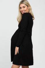 Black Ribbed Knit Long Sleeve Maternity Dress